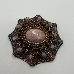 Copper Filigree Glass Brooch